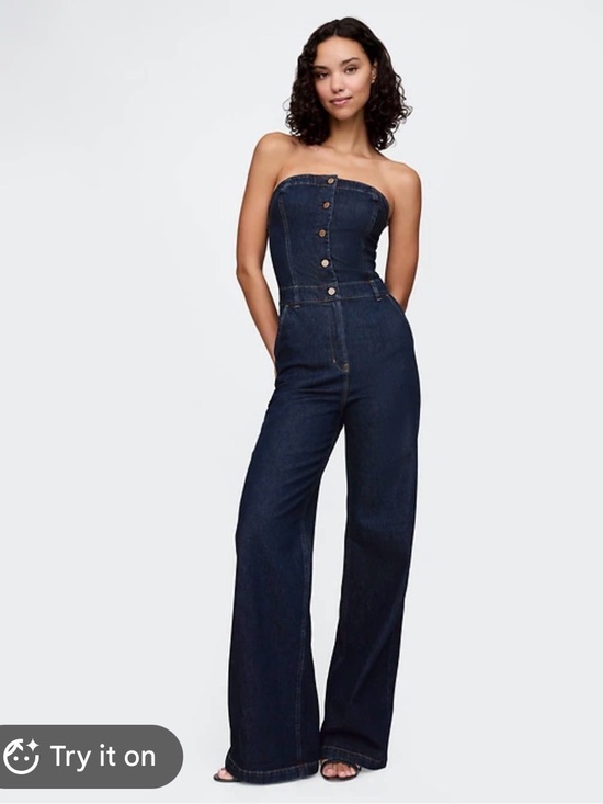 GAP Denim - GAP Dark Blue Strapless Denim Button-Front Jumpsuit